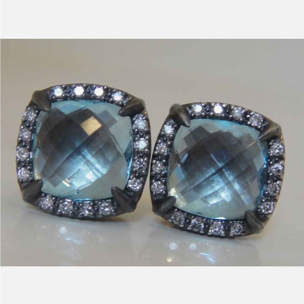 David Yurman Silver and Blue Gemstone Earrings